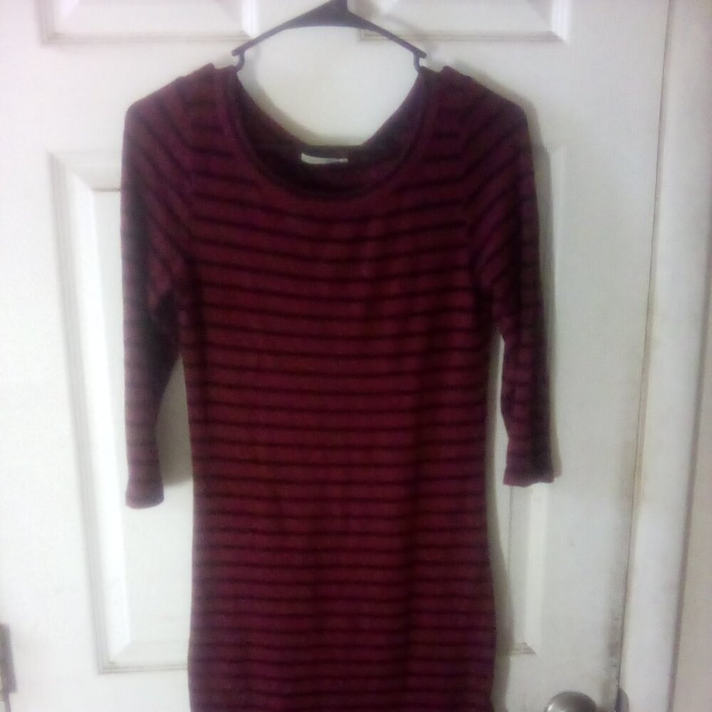 Burgundy Red and Black Striped Bodycon Dress